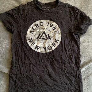 1987 Aeropostale Y2K Black Graphic T-Shirt for Men